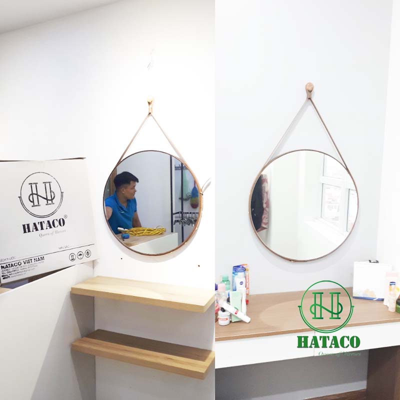 gương tròn dây da